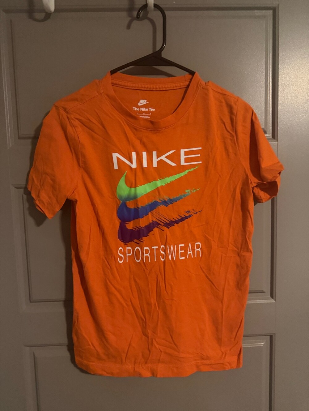 Nike Kids Bright Orange Tee with Colorful Logo